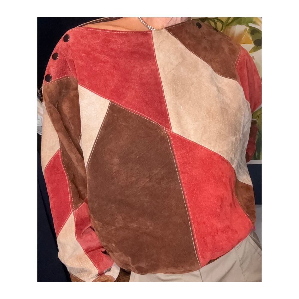 Vintage Patchwork Suede Leather Cropped Bomber Jacket 80s 90s BOHO